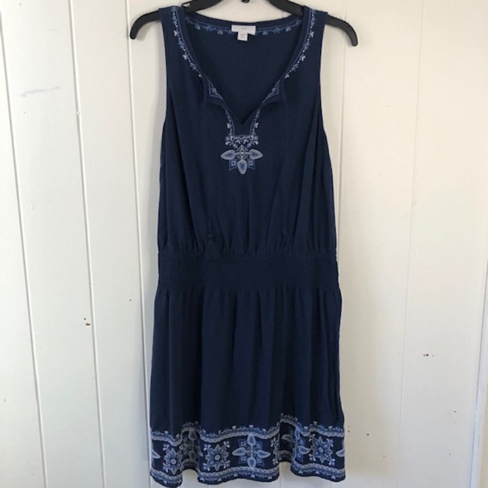 J. Jill Womens Dress Blue Embroidered with Smocked Waist SP